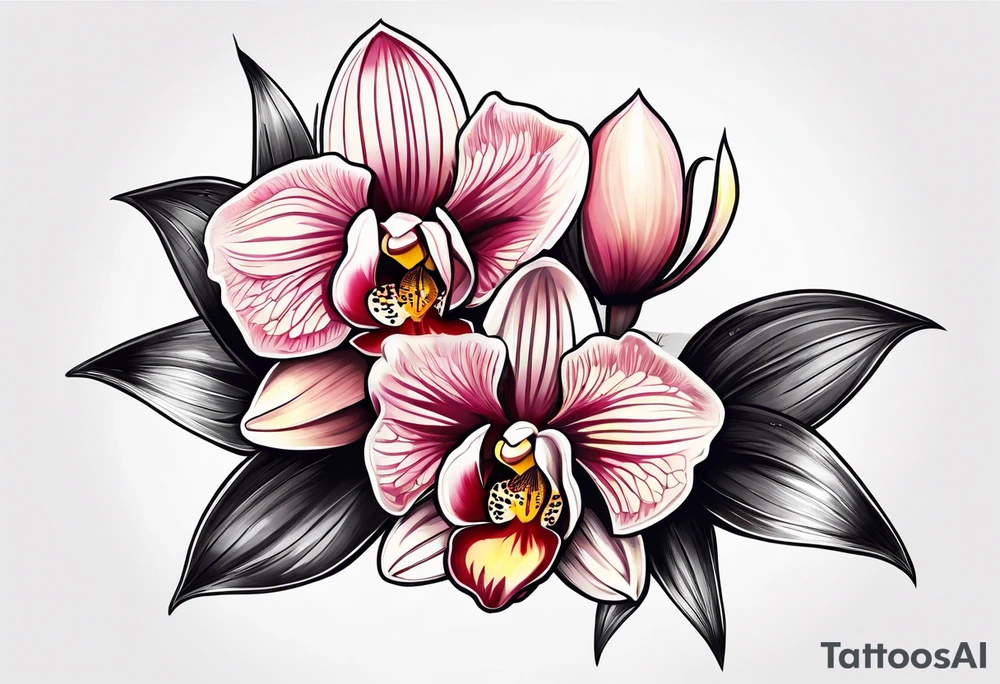 Small Cymbidium orchid rose on each side tattoo idea