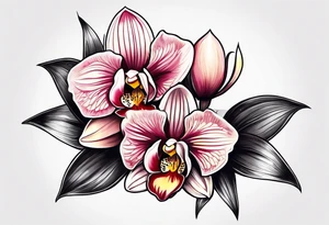 Small Cymbidium orchid rose on each side tattoo idea