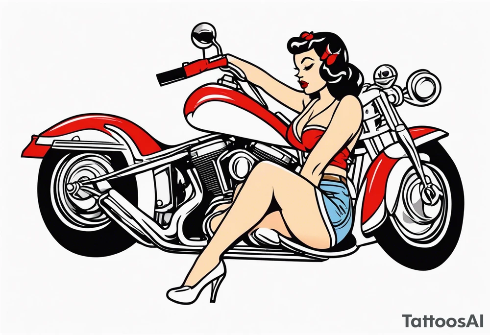 American Traditional pinup girl sitting tattoo idea