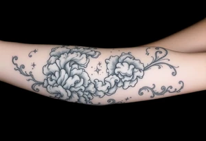 Celestial swirling tumultuous intergalactic space clouds daintily flowing like light wispy smoke tattoo idea