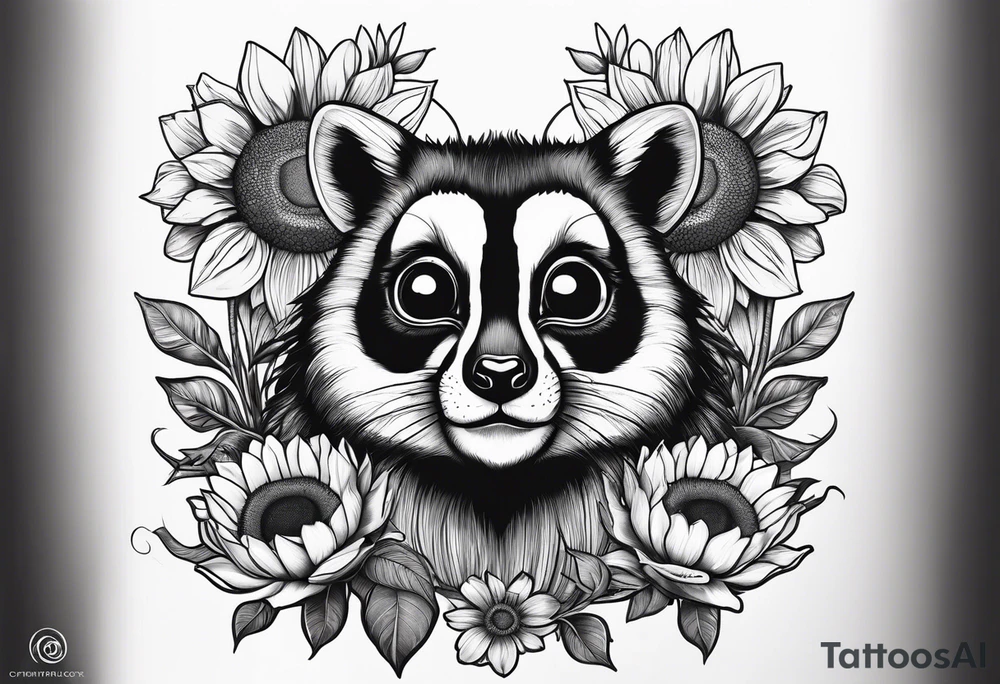 A lemur, a sunflower, and a bumble bee tattoo idea A lemur, a sunflower, and a bumble bee tattoo idea