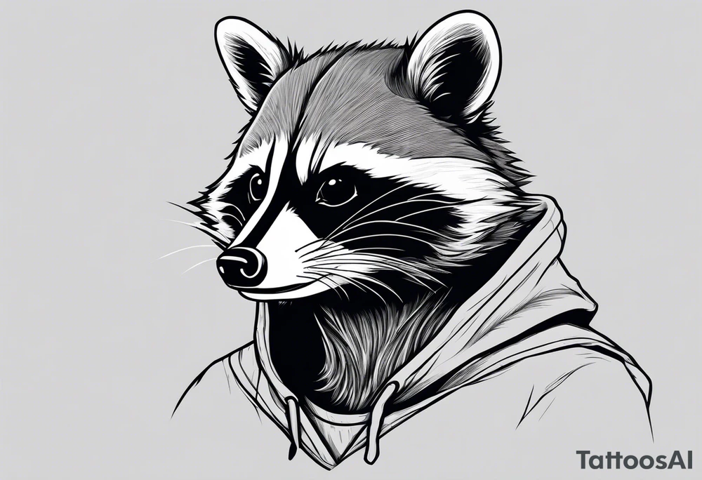 raccoon wearing a Superman hoodie tattoo idea