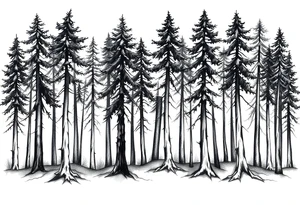 Needle forest with black and gray trees tattoo idea