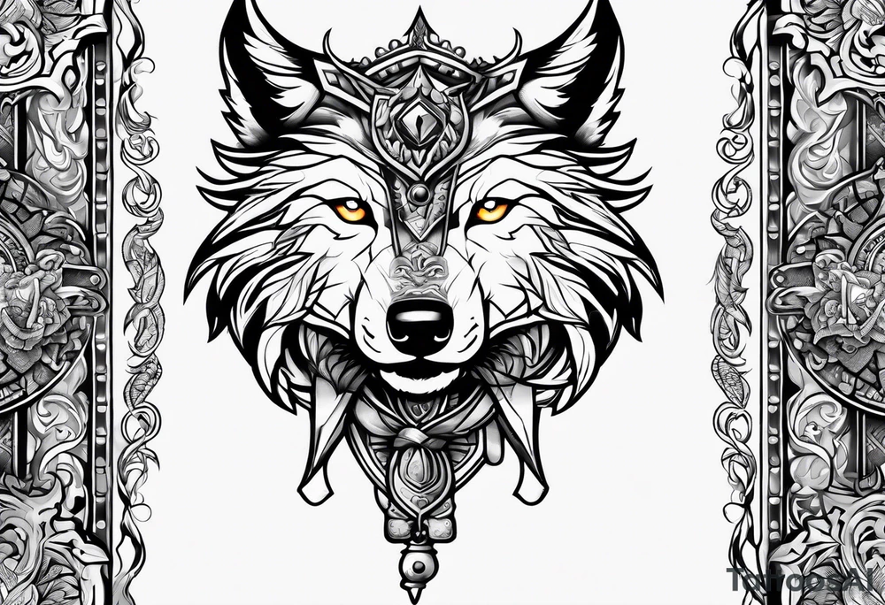 Wolf turkish brave wild sword tattoo idea