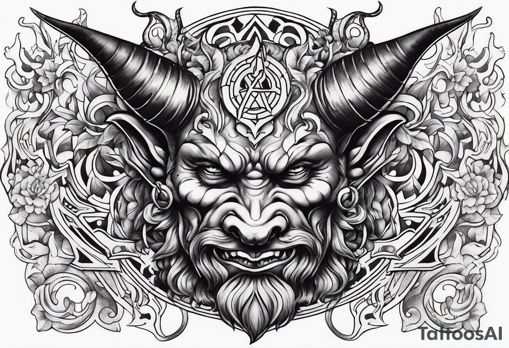 old school devil placed in the chest tattoo idea