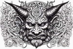 old school devil placed in the chest tattoo idea