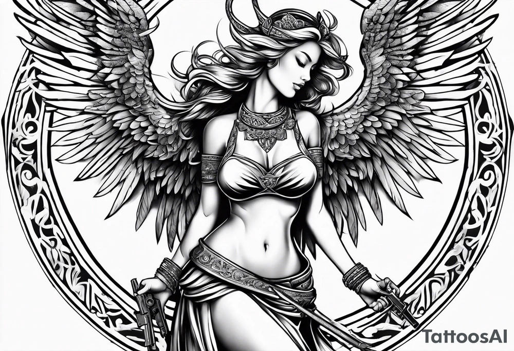 angel with gun tattoo idea