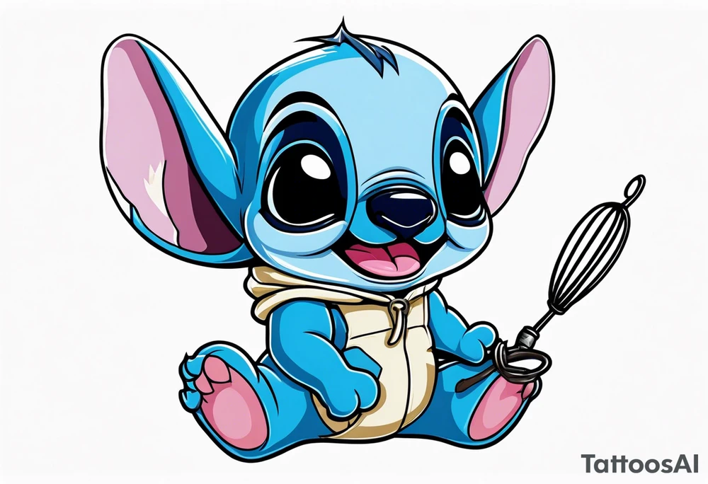 Baby stitch with welding hood and a whisk tattoo idea
