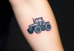 A black and chrome tractor silhouette, with bold shading and a strong, industrial aesthetic. tattoo idea