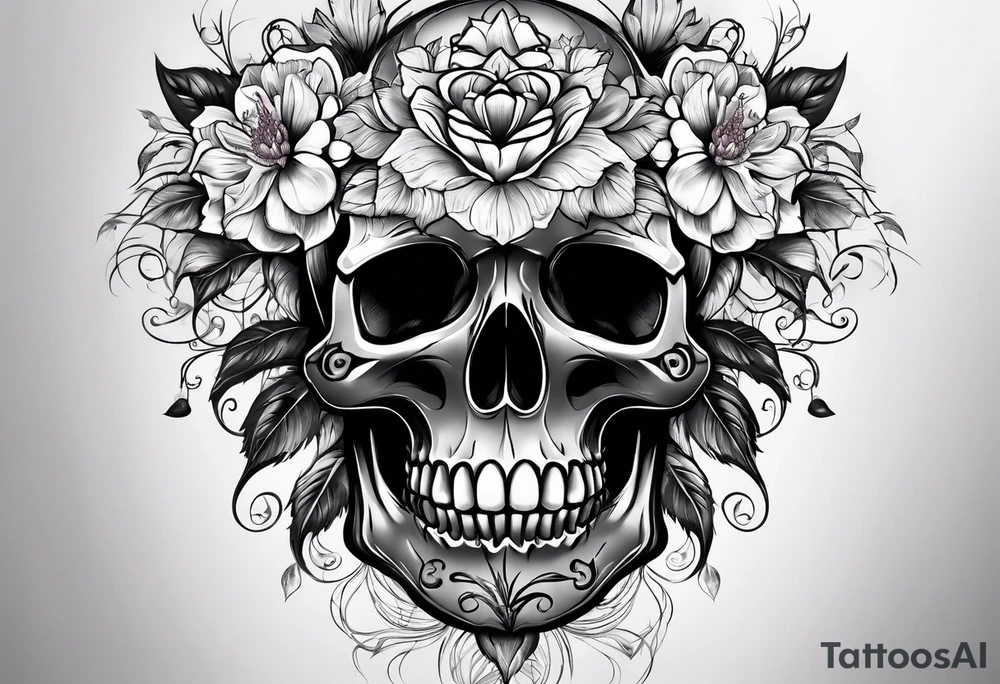 Skull flowers tattoo idea