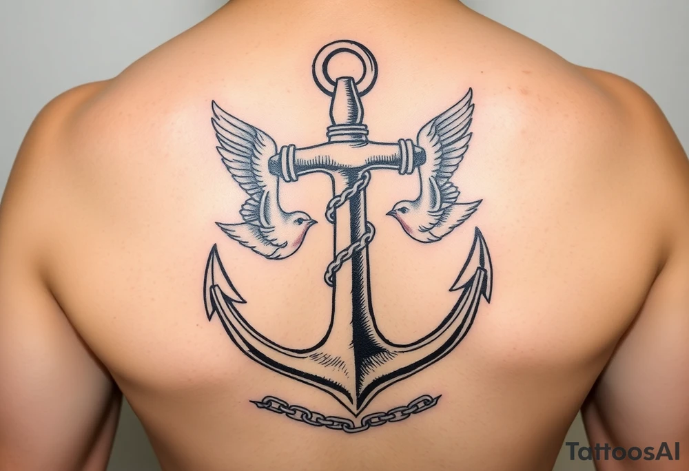 Anchor with crossed cannons and chain interwoven. with two swallows. Symetrical, clean. tattoo idea