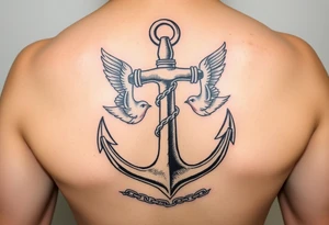 Anchor with crossed cannons and chain interwoven. with two swallows. Symetrical, clean. tattoo idea