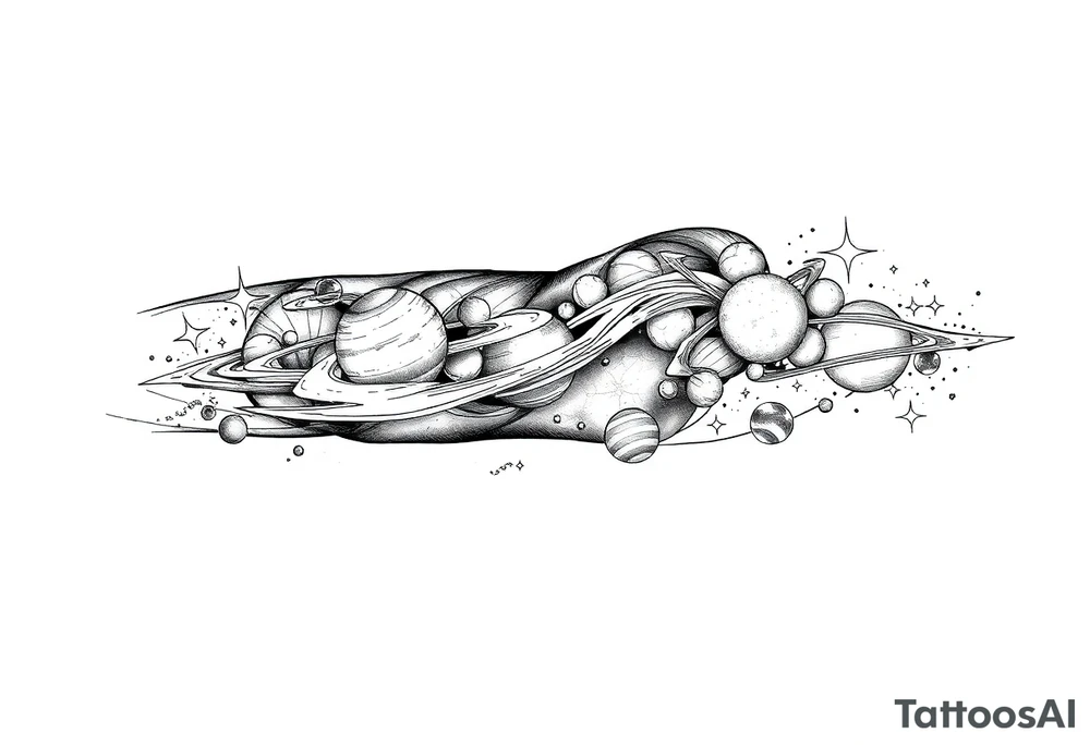 outer space, planets, stars, string theory multiverse tattoo idea