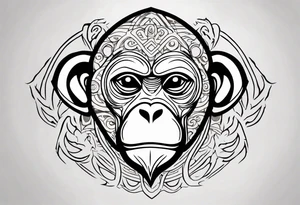 Create a tribal monkey outline in a small disconnected circle tattoo idea
