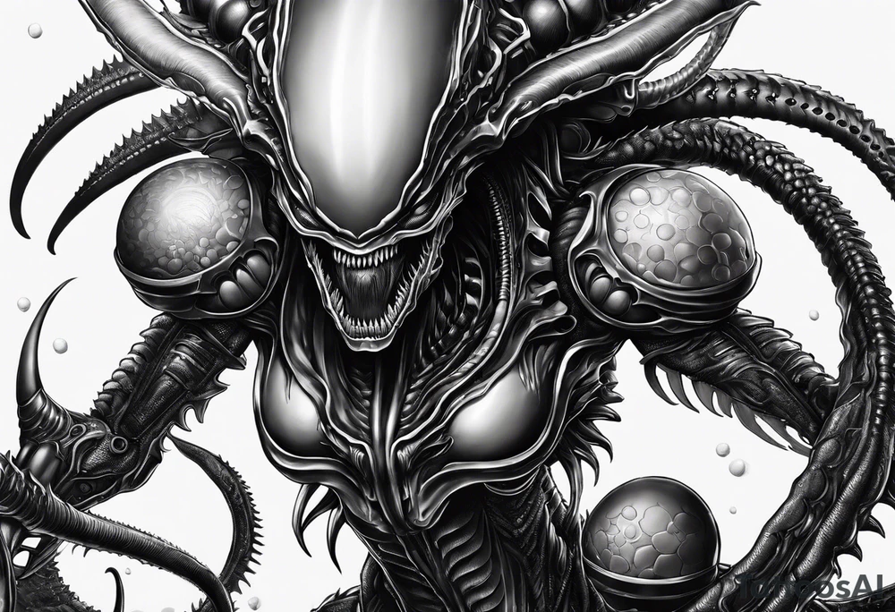 Xenomorph queen with ovomorph eggs tattoo idea