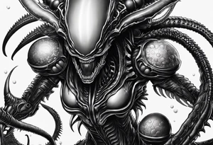 Xenomorph queen with ovomorph eggs tattoo idea