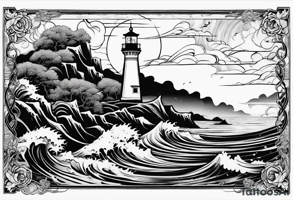Traditional tattoo flash, stencil, lighthouse tattoo idea Traditional tattoo flash, stencil, lighthouse tattoo idea