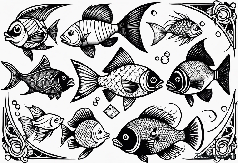 Variety of fish style flash sheet tattoo idea