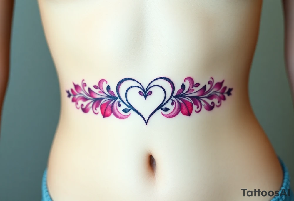 A symmetrical lace heart shaped bracelet with a soft ombré effect, transitioning from pink to deep purple tattoo idea