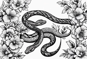 small simple snake with large flowers and long vines extending up and down tattoo idea