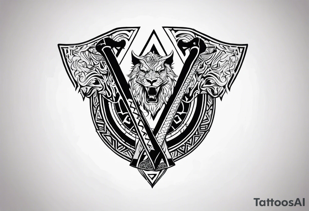 Valhalla sword shield axe Valknut dragon lion tattoo idea Valhalla sword shield axe Valknut dragon lion tattoo idea