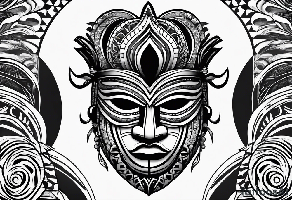 West African tribal mask with waves inside of it tattoo idea