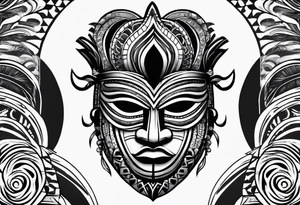 West African tribal mask with waves inside of it tattoo idea