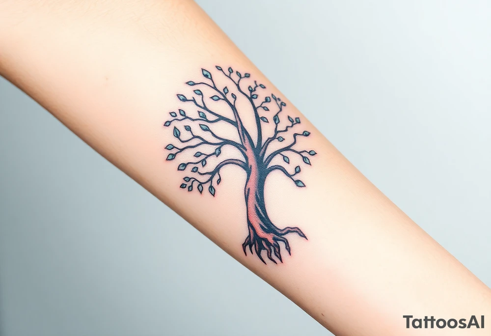 mystical tree of life with cosmic roots and celestial branches tattoo idea