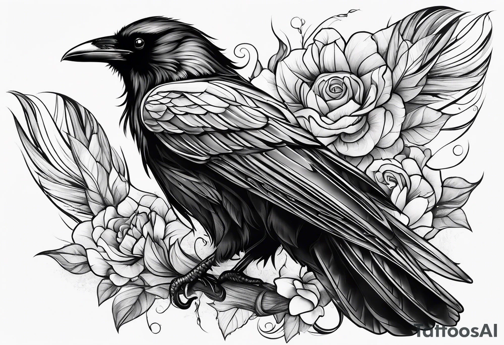 Beautiful women start turns in black raven tattoo idea