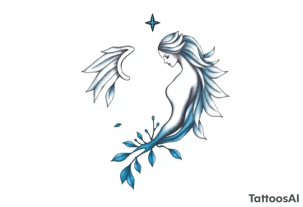 A minimalist tattoo that represents a shattered and betrayed gemini woman who fought hard throughout this year. With colors blue and black. Make it unique and rare. Without leaves and stem. tattoo idea