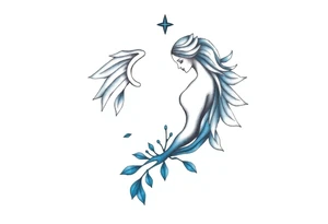 A minimalist tattoo that represents a shattered and betrayed gemini woman who fought hard throughout this year. With colors blue and black. Make it unique and rare. Without leaves and stem. tattoo idea