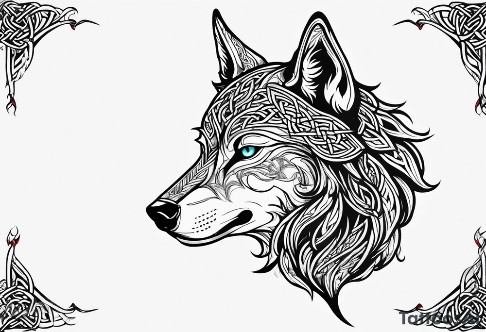 Celtic wolf side face tattoo idea
