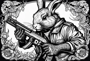 rabbit with gun fighting with dragon tattoo idea