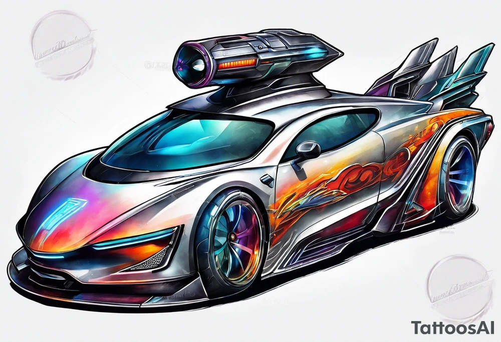 futuristic rocket time machine car tattoo idea