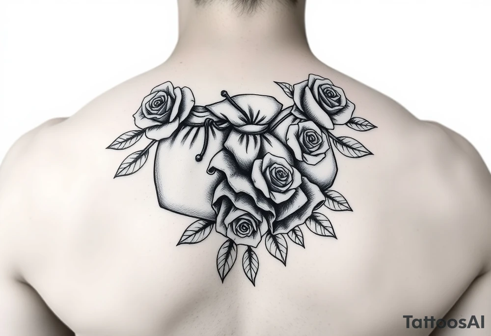 monopoly money bags, roses, dollar bills tattoo idea