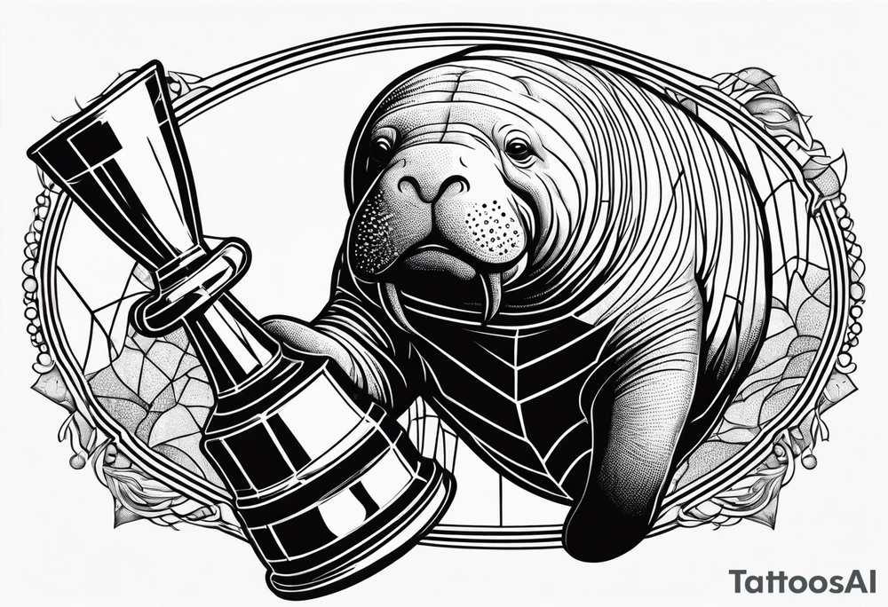 Manatee holding the Stanley Cup tattoo idea
