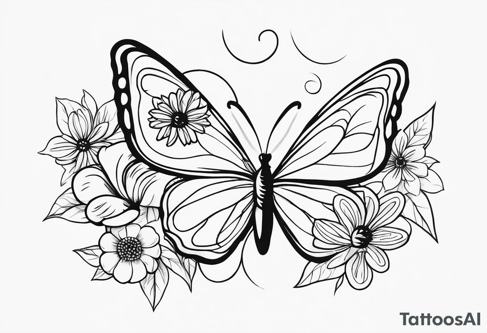 Create a small minimalistic tattoo for mothers and daughters with butterflies and flowers tattoo idea