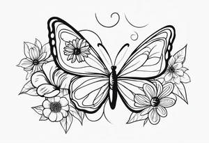 Create a small minimalistic tattoo for mothers and daughters with butterflies and flowers tattoo idea