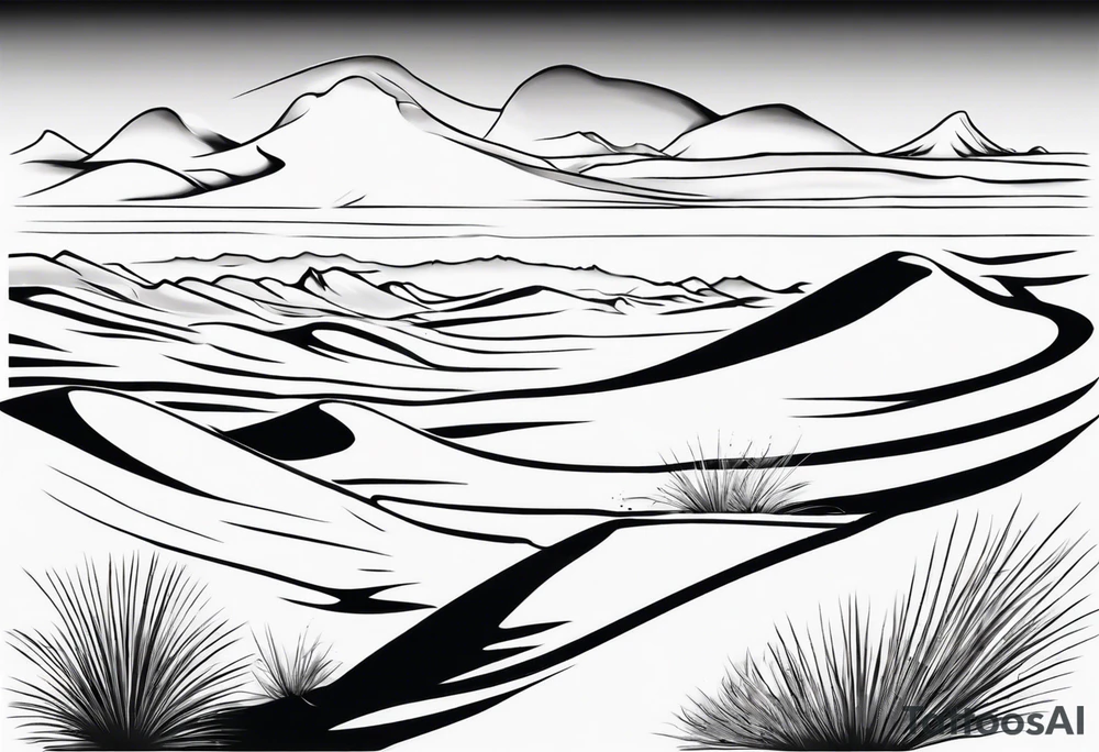 Design a tattoo depicting a distant view of a vast desert landscape with low, undulating sand dunes. tattoo idea Design a tattoo depicting a distant view of a vast desert landscape with low, undulating sand dunes. tattoo idea