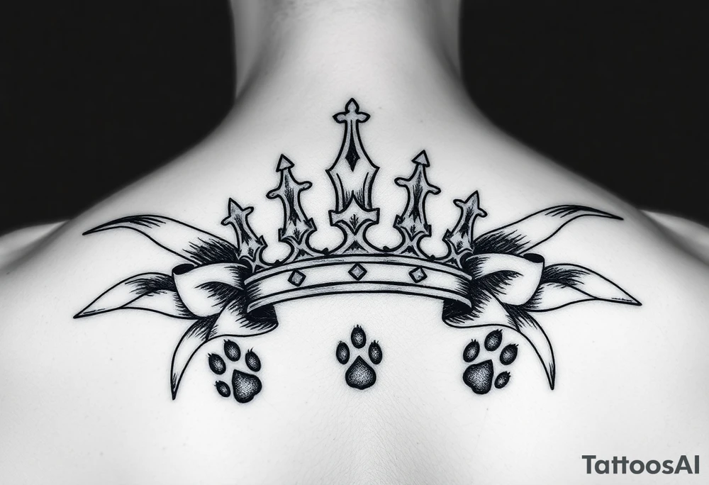 crown
pierced with flowing ribbons princess crown festhers
paw prints tattoo idea