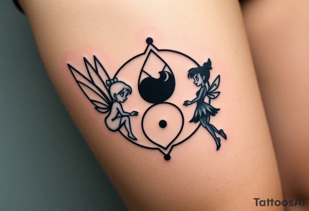 Walt Disney   tinker bell and winer tinker bell  in the form of a ying yang sign add Peter  Pan and   Wendy Darling tattoo idea
