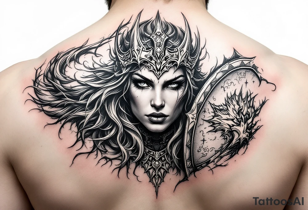 Shield maiden face ready to fight tattoo idea