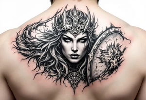 Shield maiden face ready to fight tattoo idea