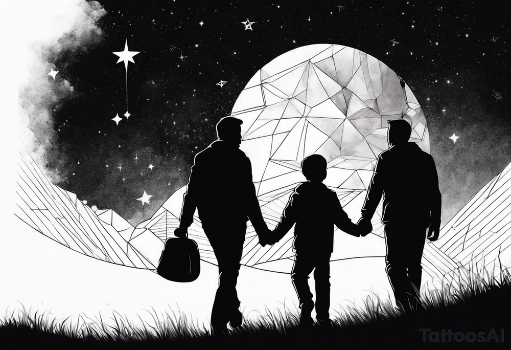 2 fathers and 1 little kid walking looking the stars tattoo idea