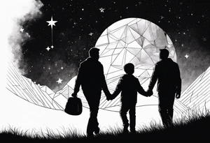 2 fathers and 1 little kid walking looking the stars tattoo idea