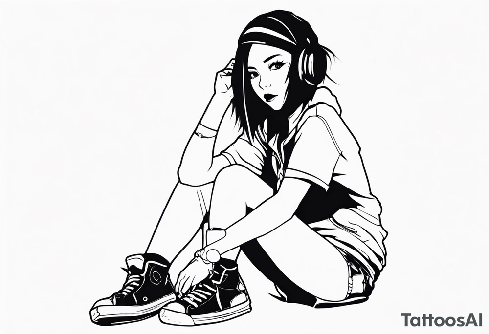pop-art style anime girl, full body tattoo idea