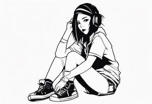 pop-art style anime girl, full body tattoo idea