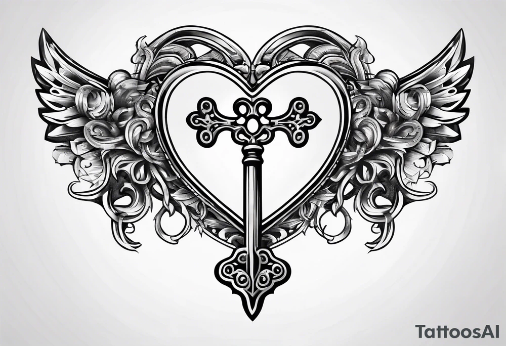 Heart shaped antique key tattoo idea