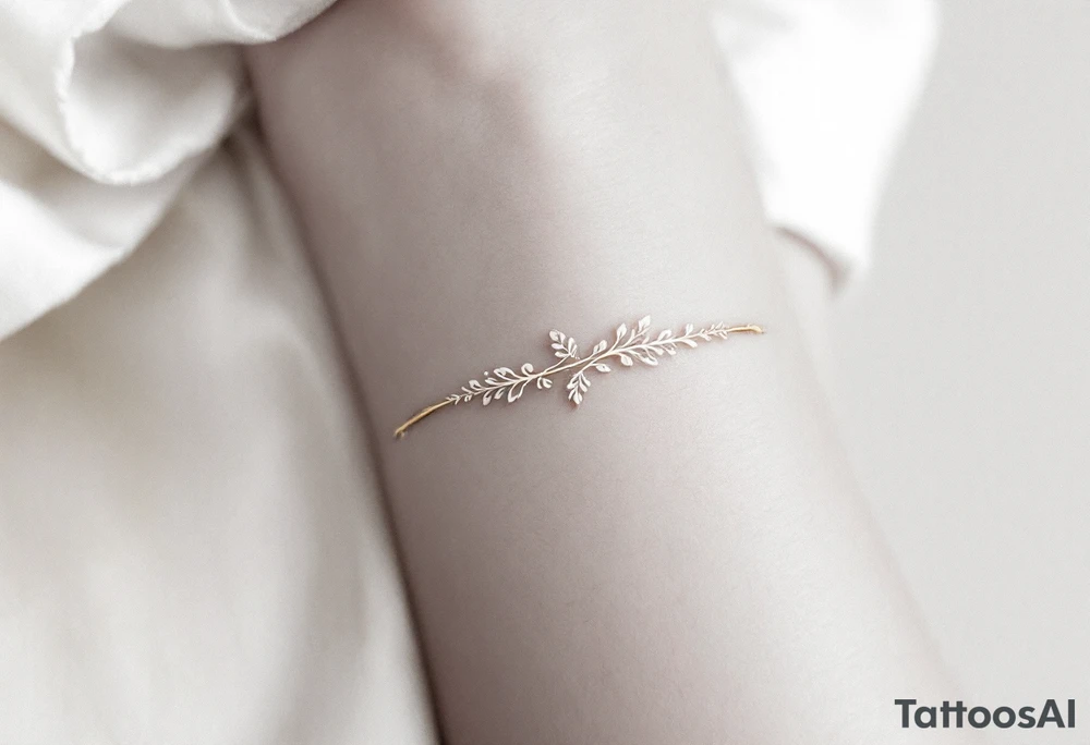 A thin, delicate gold band with intricate white filigree engravings, symbolizing timeless elegance and devotion. tattoo idea