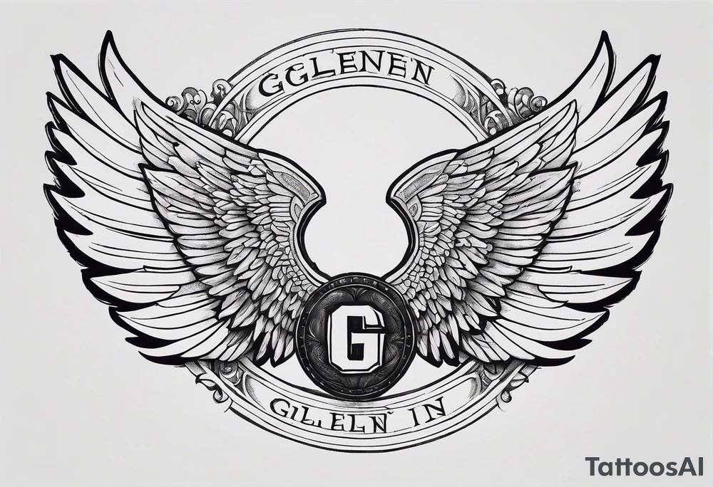 Wings with the word Glenn in the middle tattoo idea